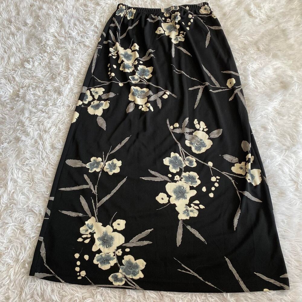 Allison Taylor Black Floral Wrap Skirt for Women Elastic Waist Maxi Skirt Medium